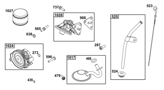 Lubrication Group Diagram and Parts List for 305447-0635-G1 200000 - 399999 Briggs and Stratton Engine
